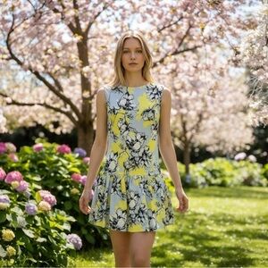 TORN BY RONNY KOBO BRADY FLORAL YELLOW MINI FIT FLARE DROP WAIST DRESS SZ S